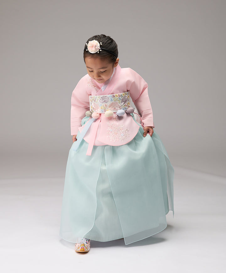 Hanbok Girl Baby Korea Traditional Clothing Set First Birthday Celebration Party Celebration 1–8 years Pink Mint Embroidery DGH107