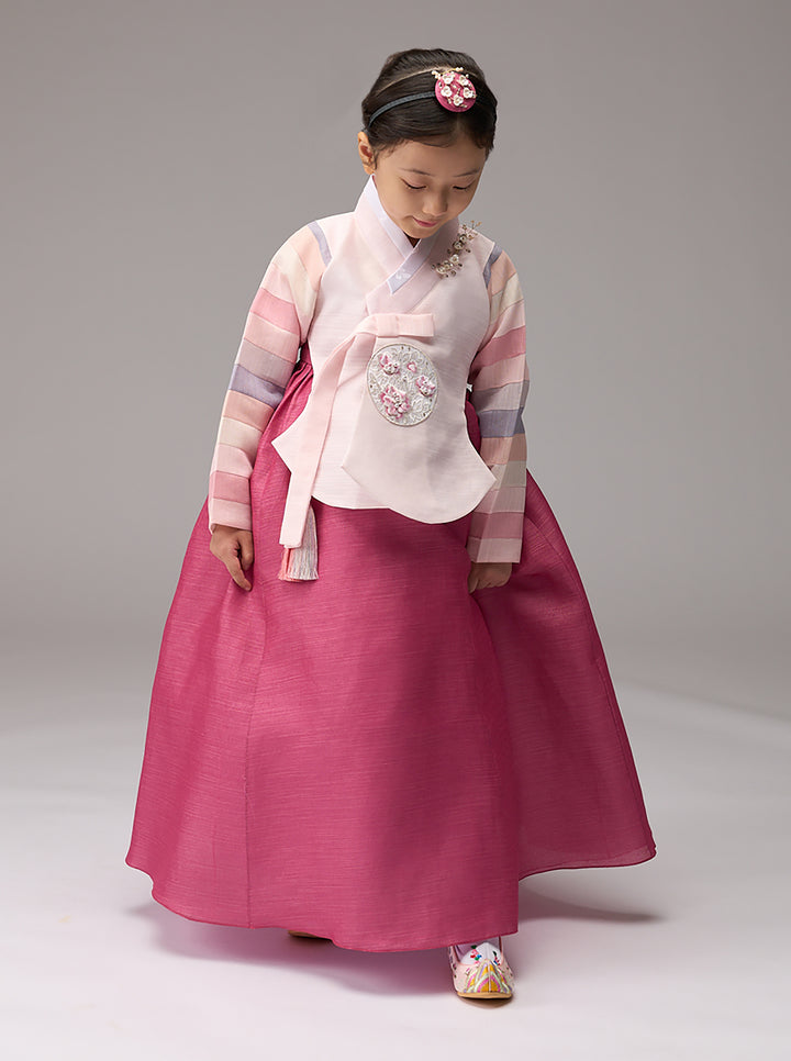 Hanbok Girl Baby Korea Traditional Clothing Set First Birthday Celebration Party Celebration 1–8 years 100th days Hot Pink 색동 DGH113