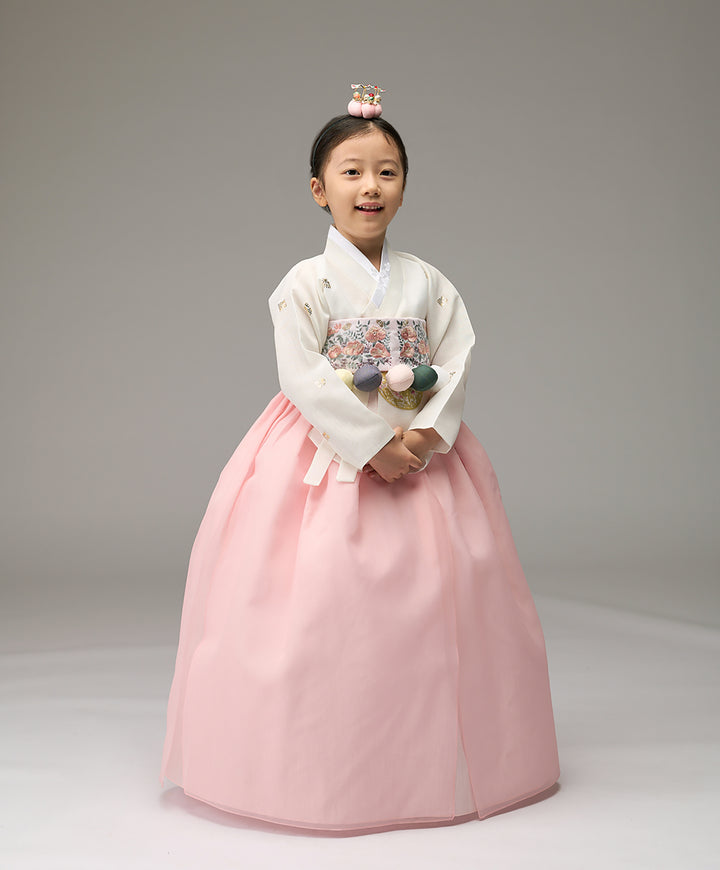 Hanbok Girl Baby Korea Traditional Clothing Set First Birthday Celebration Party 1–6 years 100th days Ivory Peach Gold Print DGH121