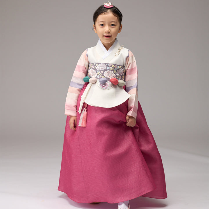 Hanbok Girl Baby Korea Traditional Clothing Set First Birthday Celebration Party Celebration 1–8 years 100th days Ivory Hot Pink 색동 DGH114