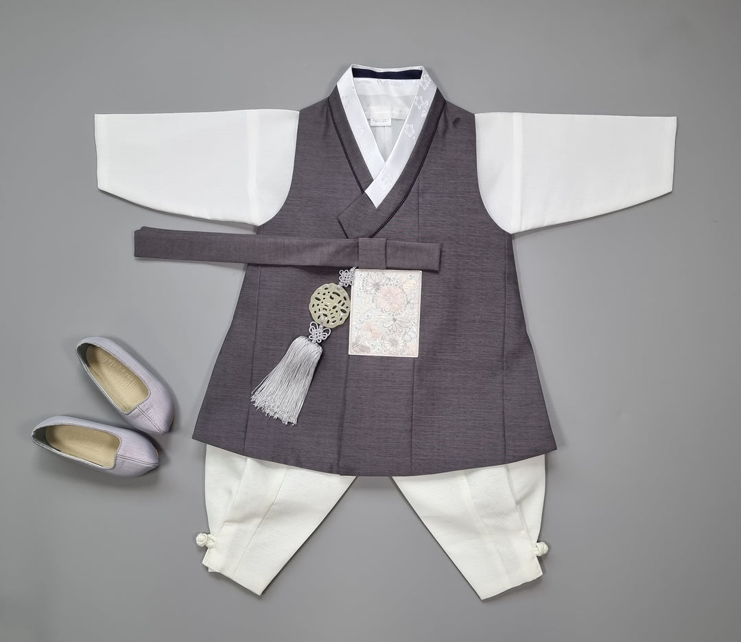 Hanbok Boy Baby Korea Traditional Clothing Set First Birthday Celebration Party 100th Birth Celebration 1–15 years Baby Gray HGB107