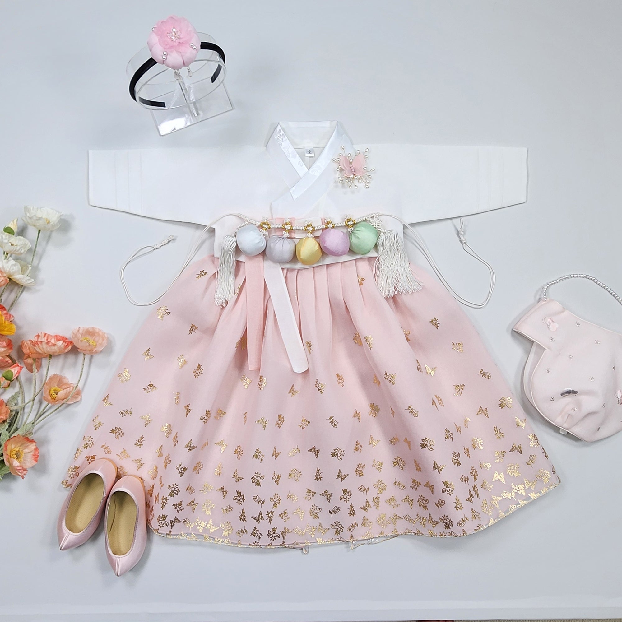 Peach Embroidery Dress Hanbok, 1~9Ages, Korean 1ST Birthday Party, Dol on sale Hanbok Set, Doljanchi