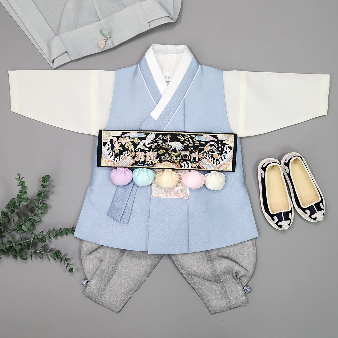 Korean Traditional Boy Baby Hanbok Dol Baikil Party Celebration 100th-15 Ages Blue JYB102