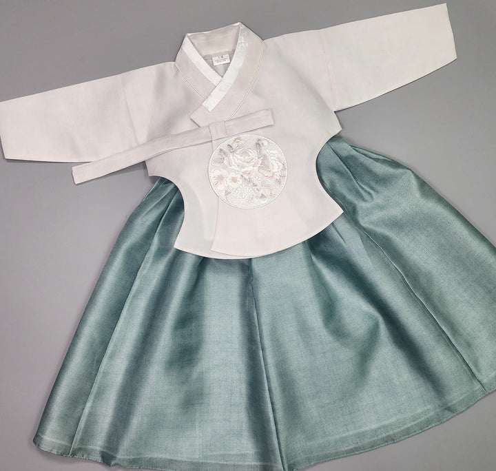 Hanbok Girl Baby Korea Traditional Clothing Set First Birthday Celebration Party 100th Birth1–15 years Ivory Green HG105