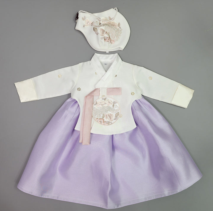 Hanbok Dress Girl Baby Korea Traditional Clothing Set First Birthday Celebration Party 1–15 years Ivory Violet OSG142