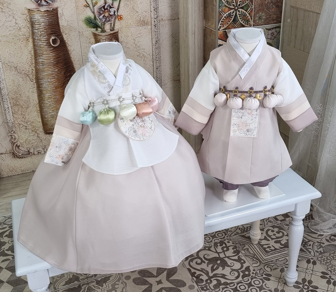 Hanbok Boy Girl Baby Korea Traditional Clothing Set First Birthday Celebration Party 100th Birth Celebration 1–15 years Beige HGB206