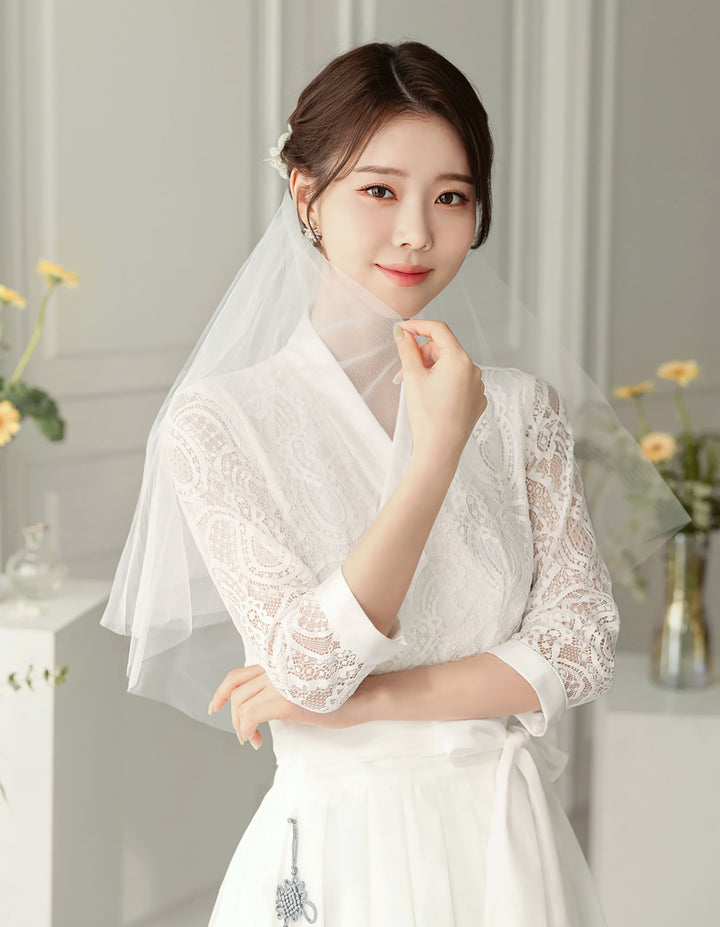 Woman Korean Modern Hanbok White Lace Lovely Wedding Dress Fancy Casual Daily Clothing Fusion Hanbok Party CHD412