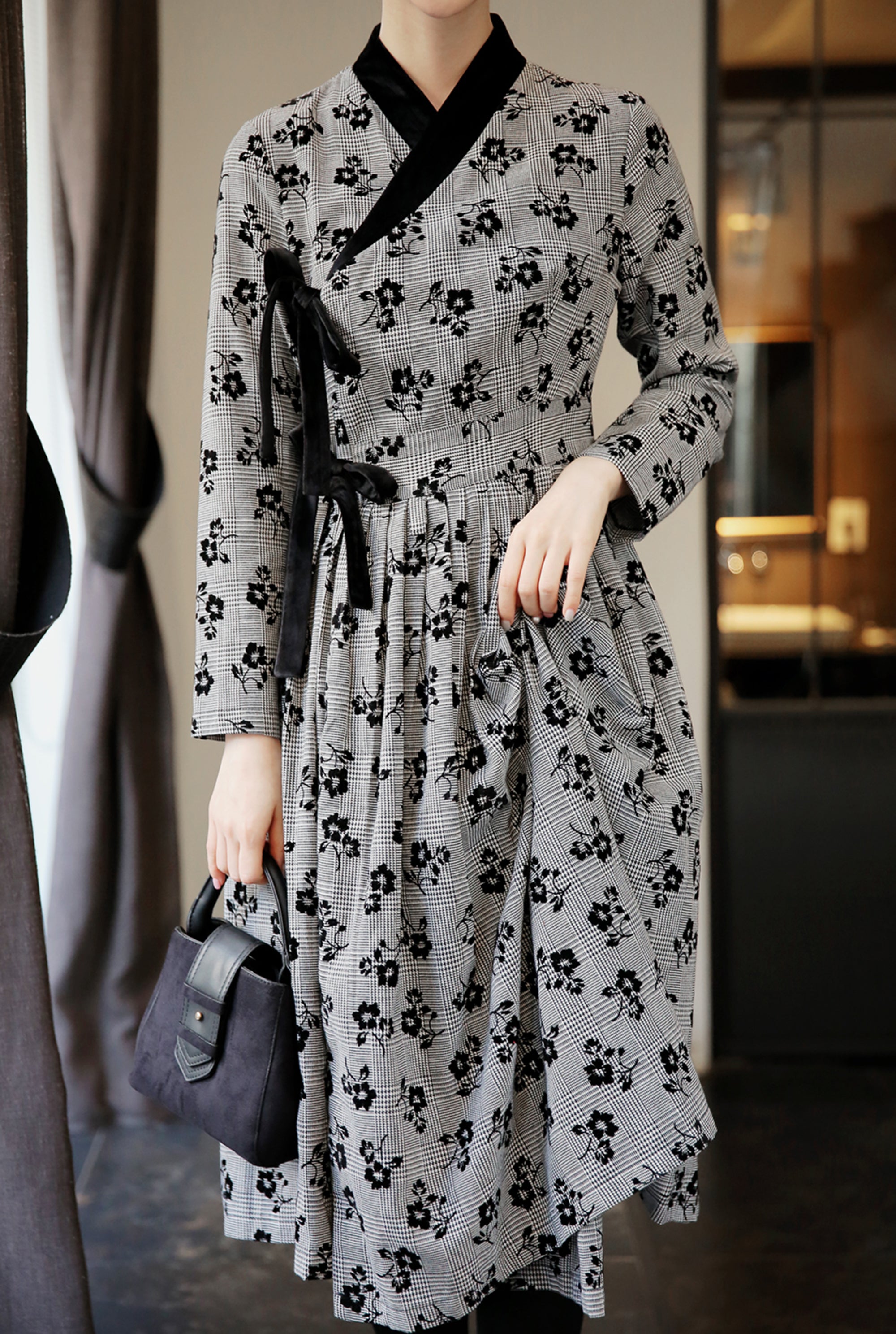 Modern Hanbok Dress Black Jacquard Pattern Chiffon Woman Female Korea Hanbok hotsell Dress Casual Daily Mom's hanbok Dol Party