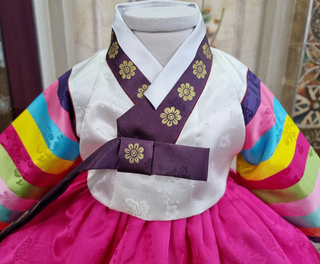 Korean Traditioanl Baby Girl Hanbok Clothing 1 Age Dol Party Celebration White Pink