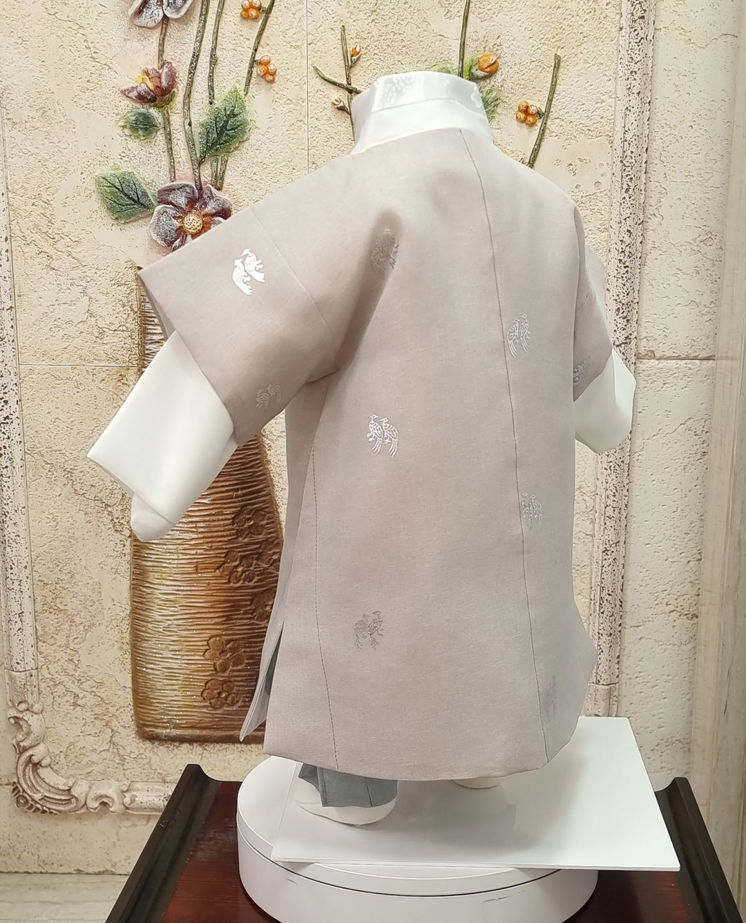 Korean Traditional Boy Baby Hanbok Dol Baikil Party Celebration 100th-10 Ages Beige Bird Silver Print HGB113