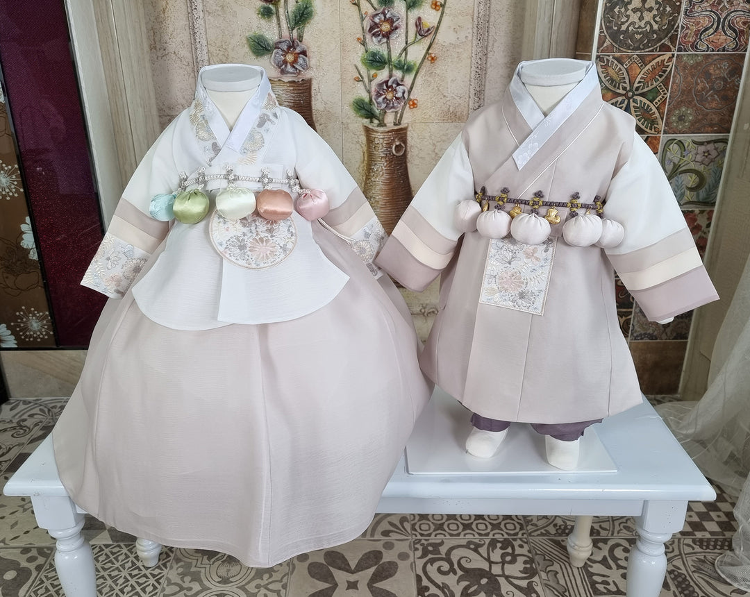 Hanbok Boy Girl Baby Korea Traditional Clothing Set First Birthday Celebration Party 100th Birth Celebration 1–15 years Beige HGB206