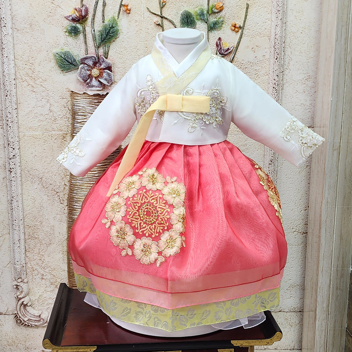 Hanbok Dress&nbsp;Girl Baby Korea Traditional Clothing Set First Birthday Celebration Party 1–10 years Beads Flower OSG141