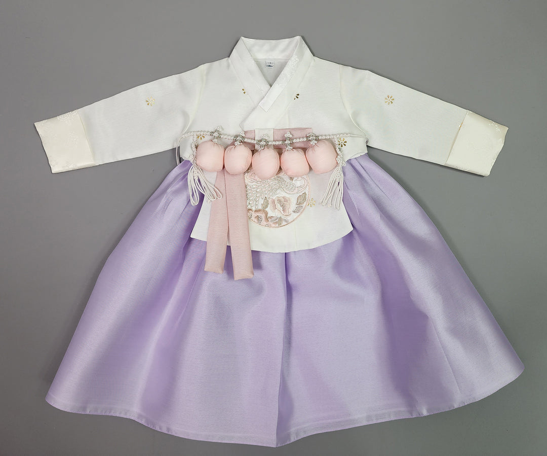 Hanbok Dress Girl Baby Korea Traditional Clothing Set First Birthday Celebration Party 1–15 years Ivory Violet OSG142