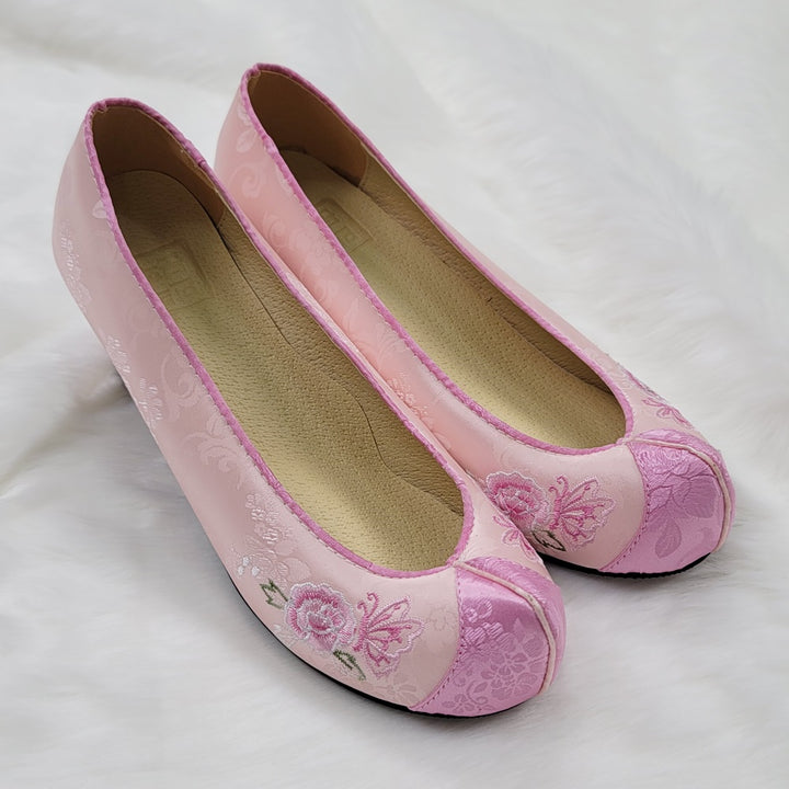 Korean Traditional Hanbok Shoes Socks for Woman Girl Pink Embroidery Footwear Wedding Birthday PU WS116