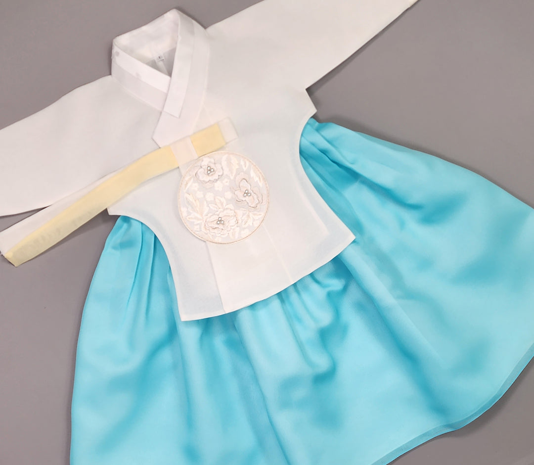 Hanbok Girl Baby Korea Traditional Clothing Set First Birthday Celebration Party Celebration 1–12 years Bright Blue OSG325