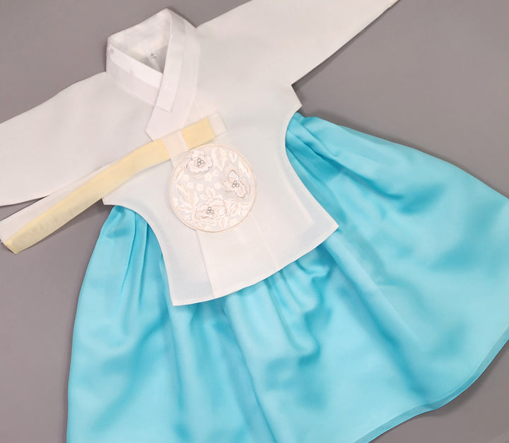 Hanbok Girl Baby Korea Traditional Clothing Set First Birthday Celebration Party Celebration 1–12 years Bright Blue OSG325