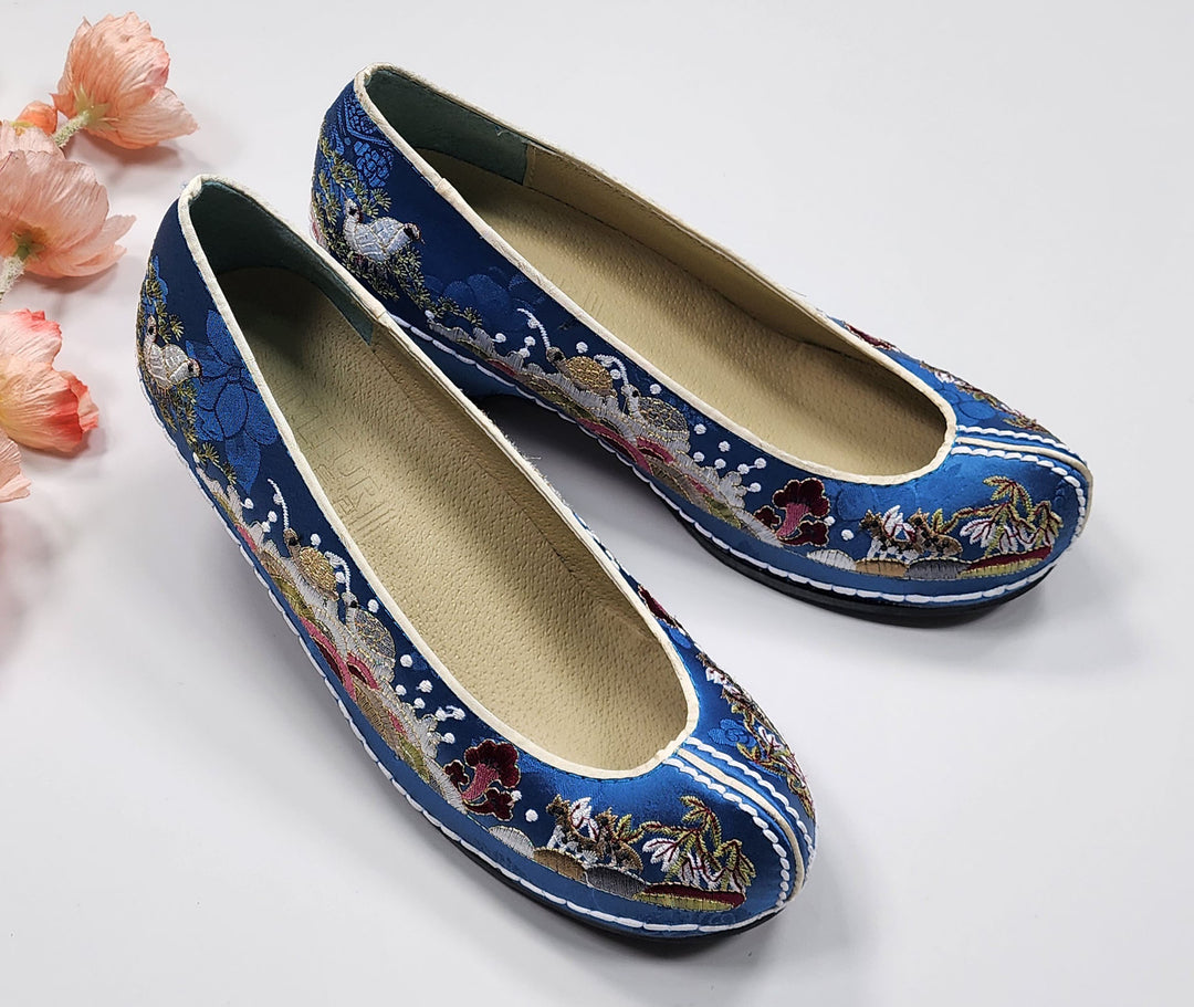 Korean Traditional Hanbok Shoes Socks for Woman Girl Blue&nbsp;Embroidery Footwear Wedding Birthday JTWS108