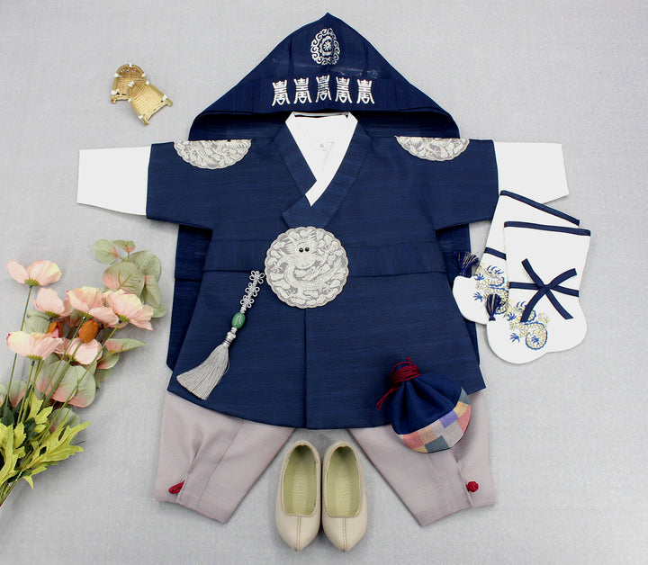 Korean Traditional Boy Baby Hanbok Dol Baikil Party Celebration 100th-10 Years&nbsp; Dark Navy DDB101