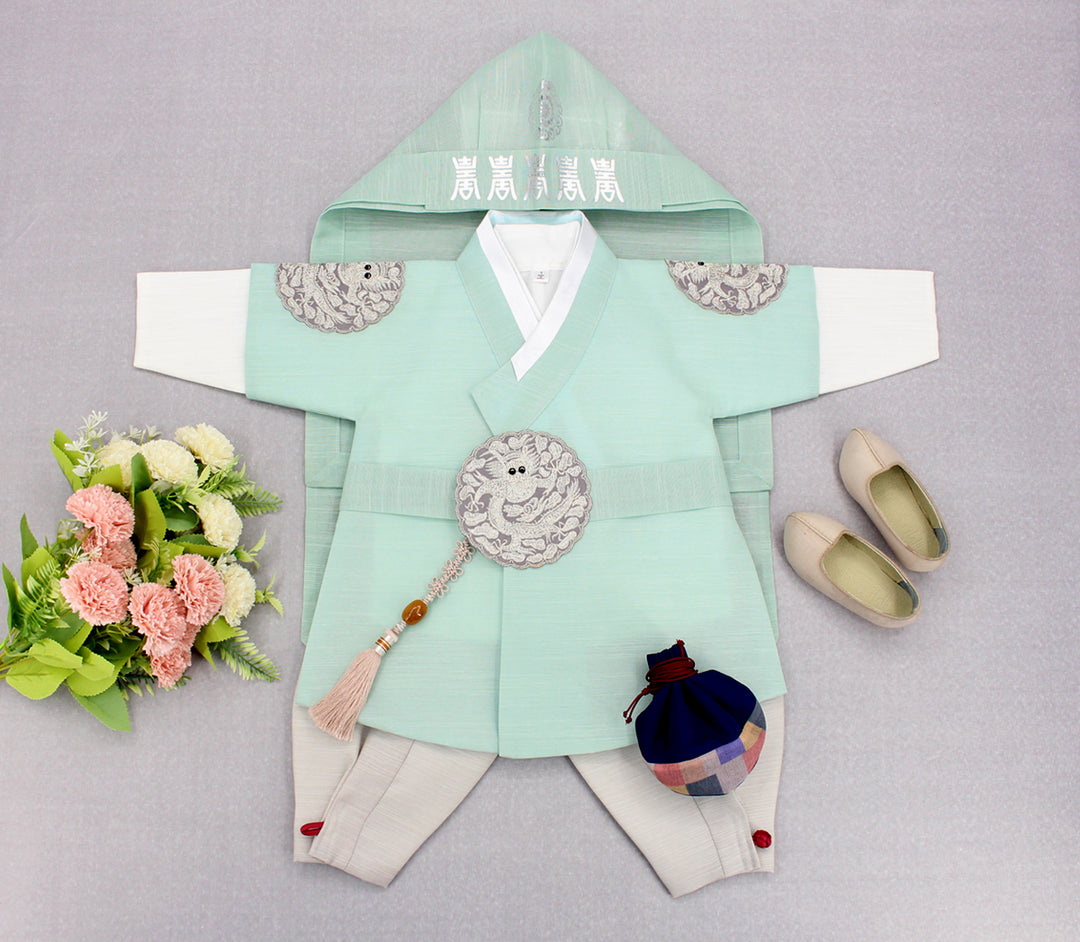 Korean Traditional Boy Baby Hanbok Dol Baikil Party Celebration 100th-10 Years&nbsp; Bright Mint DDB103