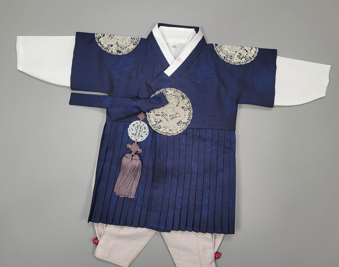 Korean Traditional Boy Baby Hanbok Dol Baikil Party Celebration 100th-10 Ages Navy Pleated 철릭 OSB102