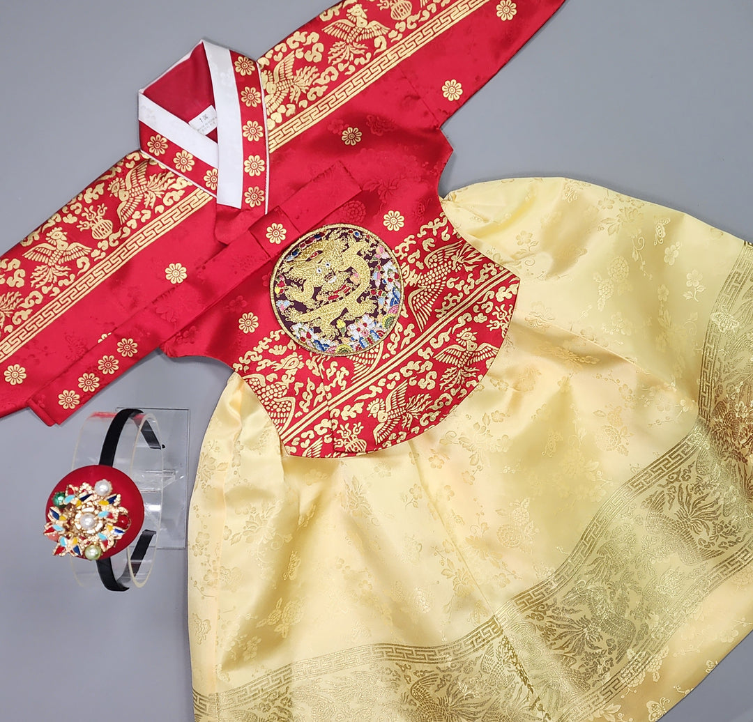 Hanbok Girl Baby Korea Traditional Clothing Set First Birthday Celebration Party Celebration 1–10 Years Red Gold Print HG118