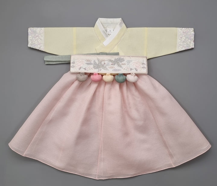 Hanbok Girl Baby Korea Traditional Clothing Set First Birthday Celebration Party 100th Birth Celebration 1–15 years Light Pink Cute Yellow HG164