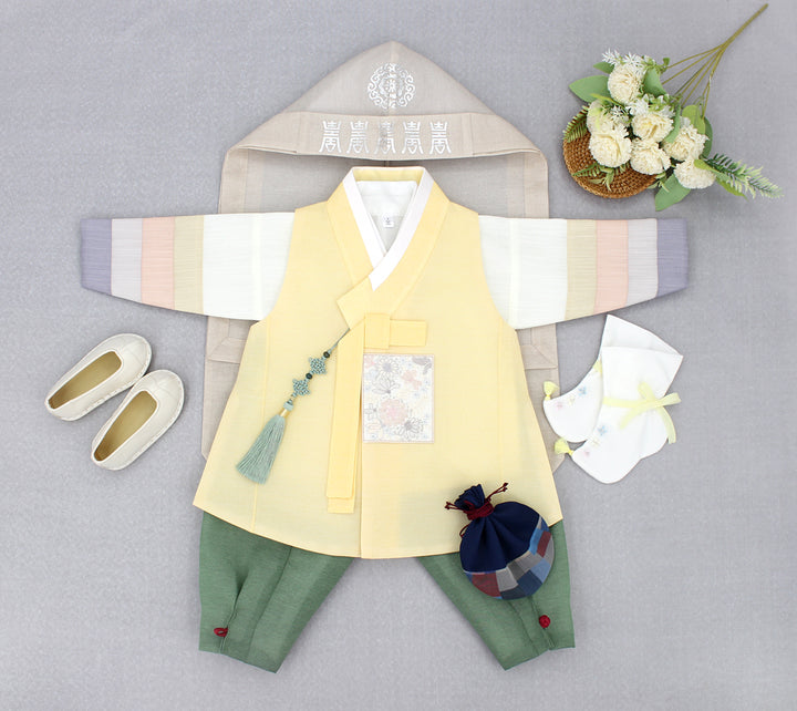 Korean Traditional Boy Baby Hanbok Dol Baikil Party Celebration 100th-10 Years Yellow DDB116