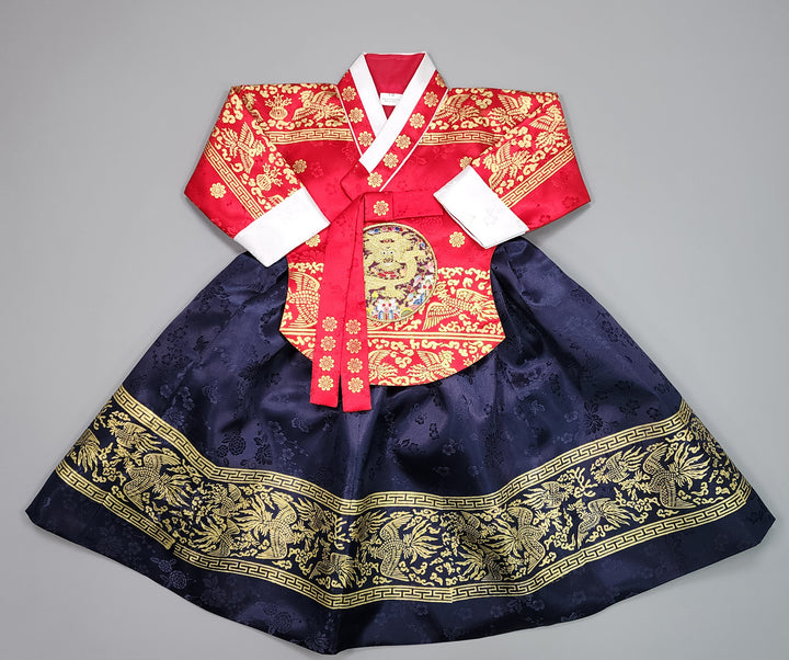 Hanbok Girl Baby Korea Traditional Clothing Set First Birthday Celebration Party Celebration 1–10 Years Red Navy Gold Print HG114