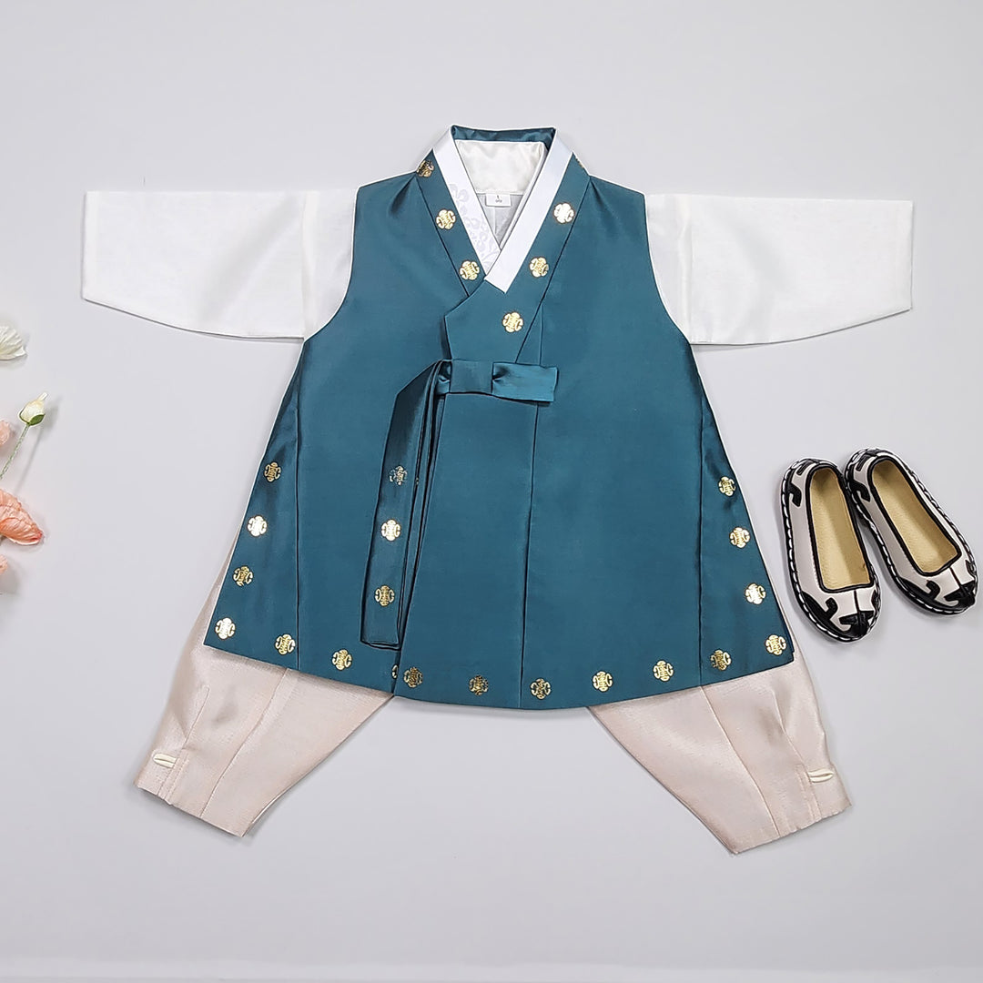 Korean Traditional Hanbok Boy Baby Dol Baikil Party Celebration 100th-10 Ages 1st Birthday Blue-Green GHB202