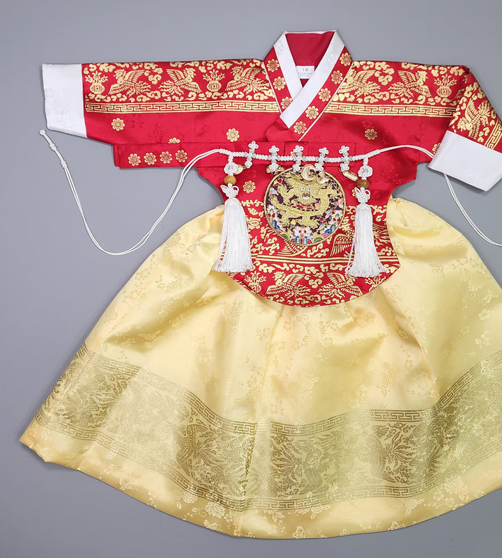 Hanbok Girl Baby Korea Traditional Clothing Set First Birthday Celebration Party Celebration 1–10 Years Red Gold Print HG118