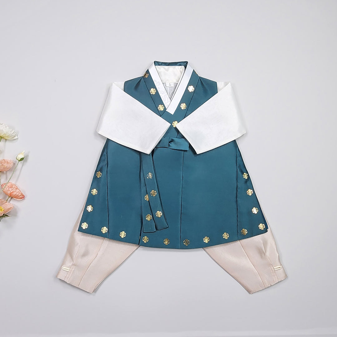 Korean Traditional Hanbok Boy Baby Dol Baikil Party Celebration 100th-10 Ages 1st Birthday Blue-Green GHB202