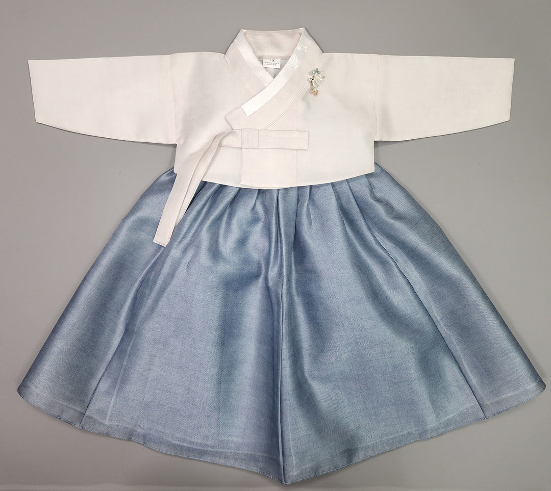 Hanbok Girl Baby Korea Traditional Clothing Set First Birthday Celebration Party 100th Birth1–15 years Blue Ivory HG109