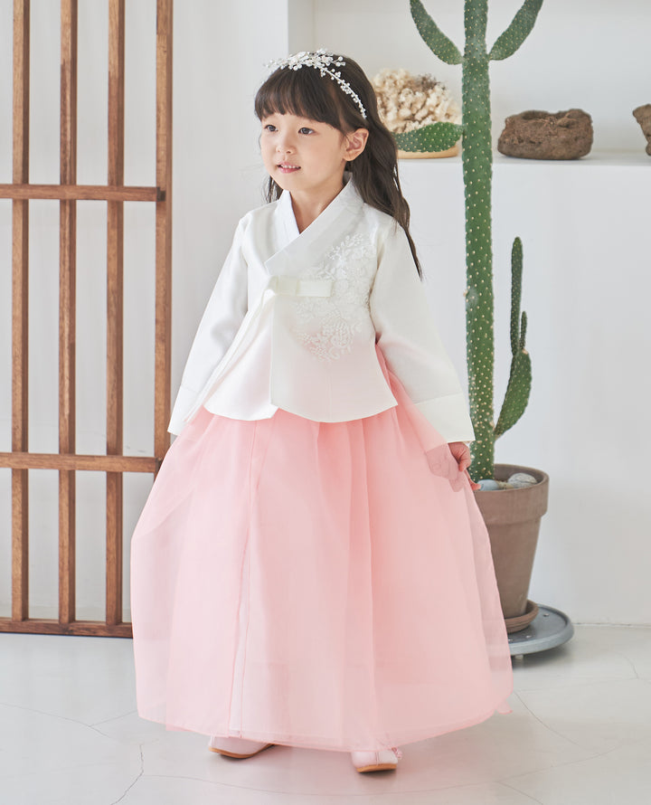 Hanbok Girl Baby Korea Traditional Clothing Set First Birthday Celebration Party Celebration 1 -8 years White Beads Embroidery Pink