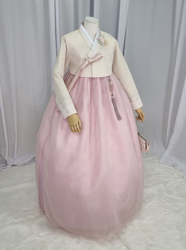 Woman Hanbok Dress Korea Traditional clothes Set Wedding Ceremony Birthday Custom-Made Pink Skirt OSW553