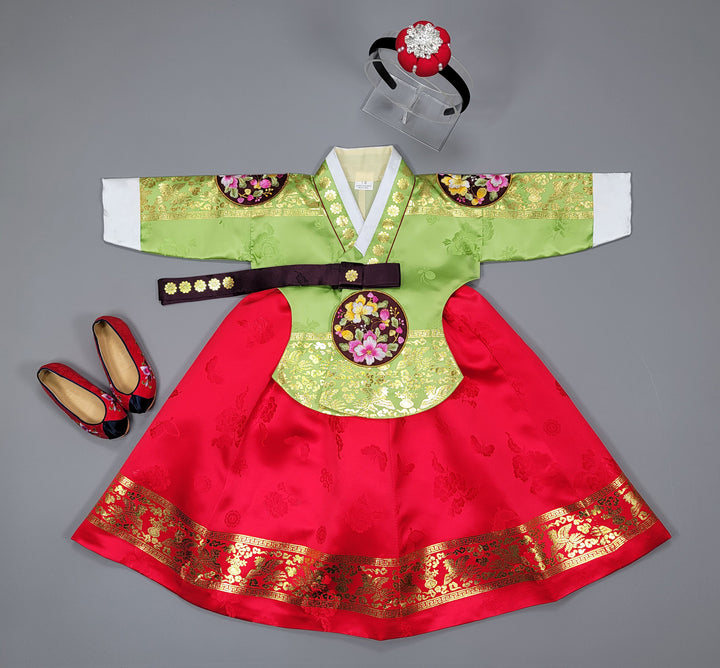 Hanbok Dress Girl Baby Korea Traditional Clothing Set First Birthday Celebration Party 100th Birth1–15 years Gold Print HG148