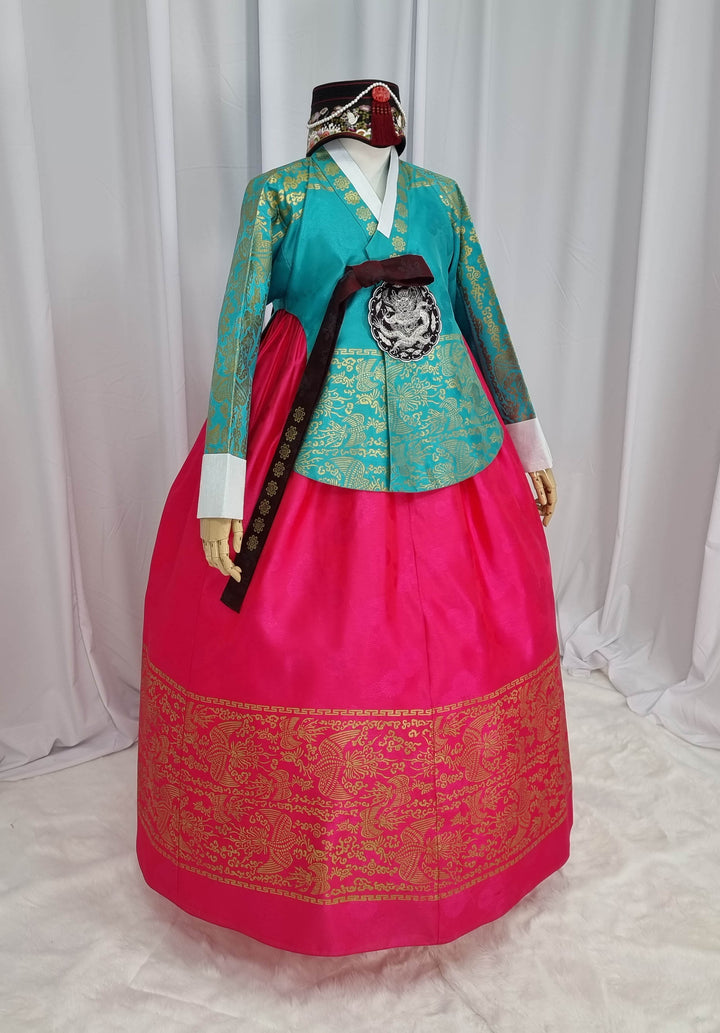 Korean Traditional Woman Personal Custom Hanbok Wedding Party Ceremony High Quality Print Dangui 당의 Queen Princess Design Hanbok Green Red OSW147