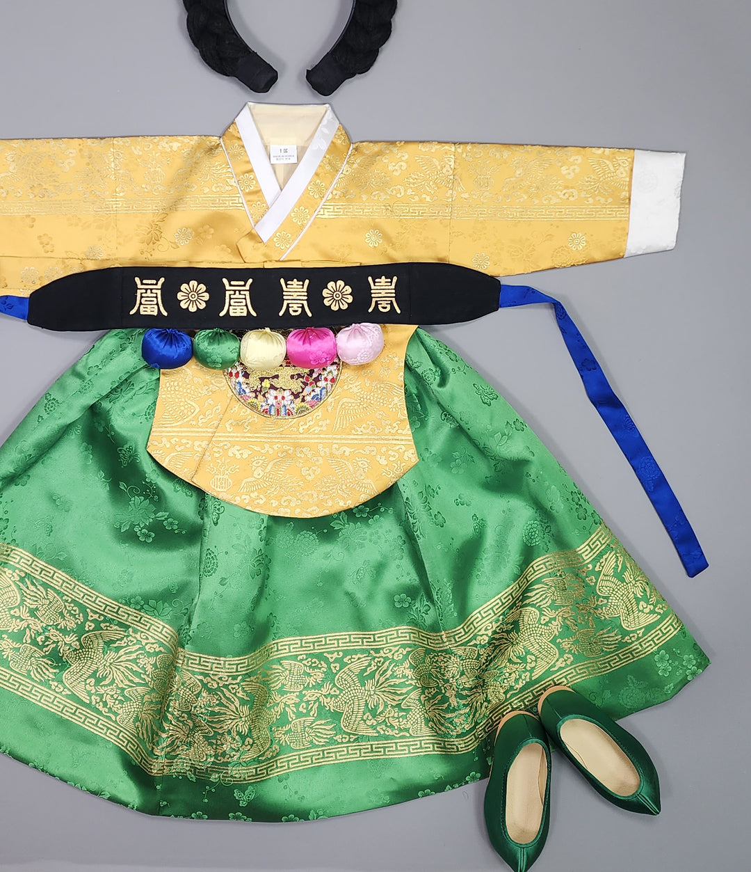 Hanbok Girl Baby Korea Traditional Clothing Set First Birthday Celebration Party Celebration 1–10 Years Green Skirt Gold Print HG121