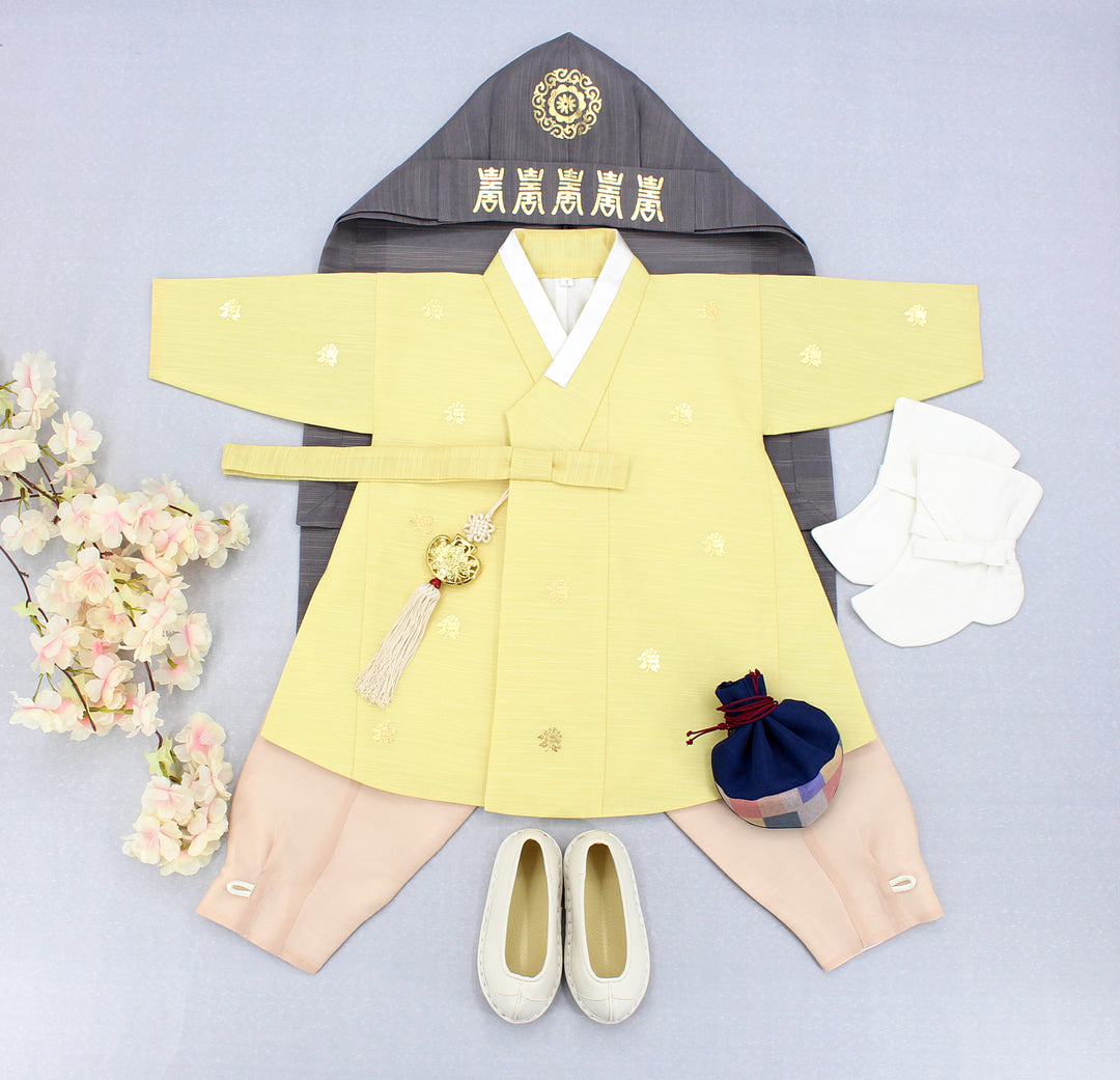 Korean Traditional Boy Baby Hanbok Dol Baikil Party Celebration 100th-10 Years&nbsp; Bright Yellow DDB111