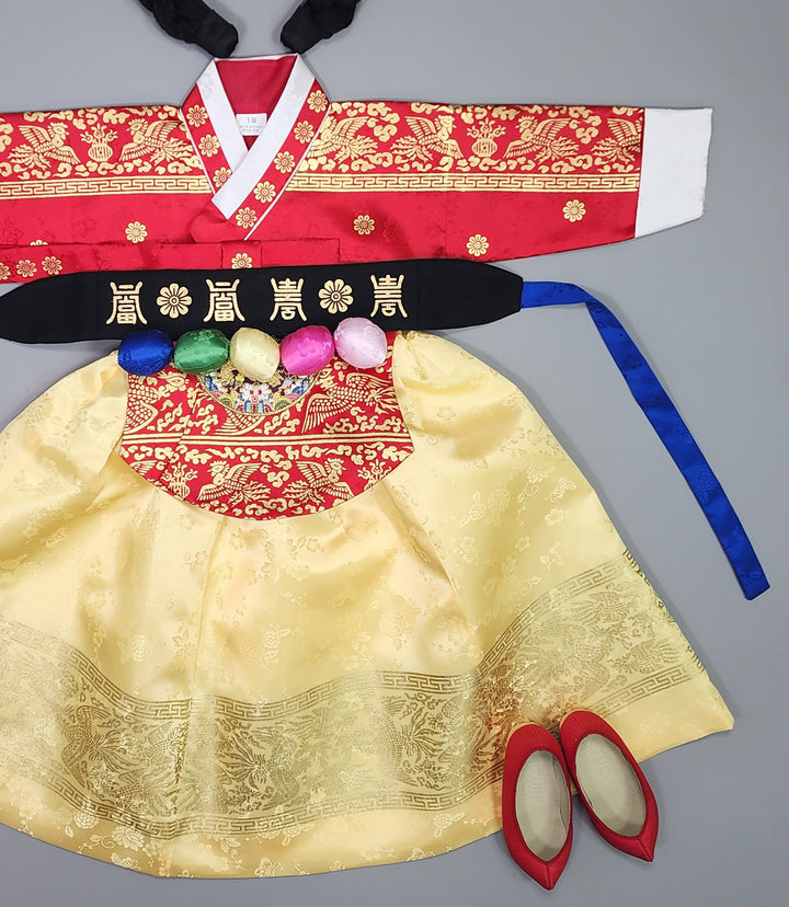 Hanbok Girl Baby Korea Traditional Clothing Set First Birthday Celebration Party Celebration 1–10 Years Red Gold Print HG118