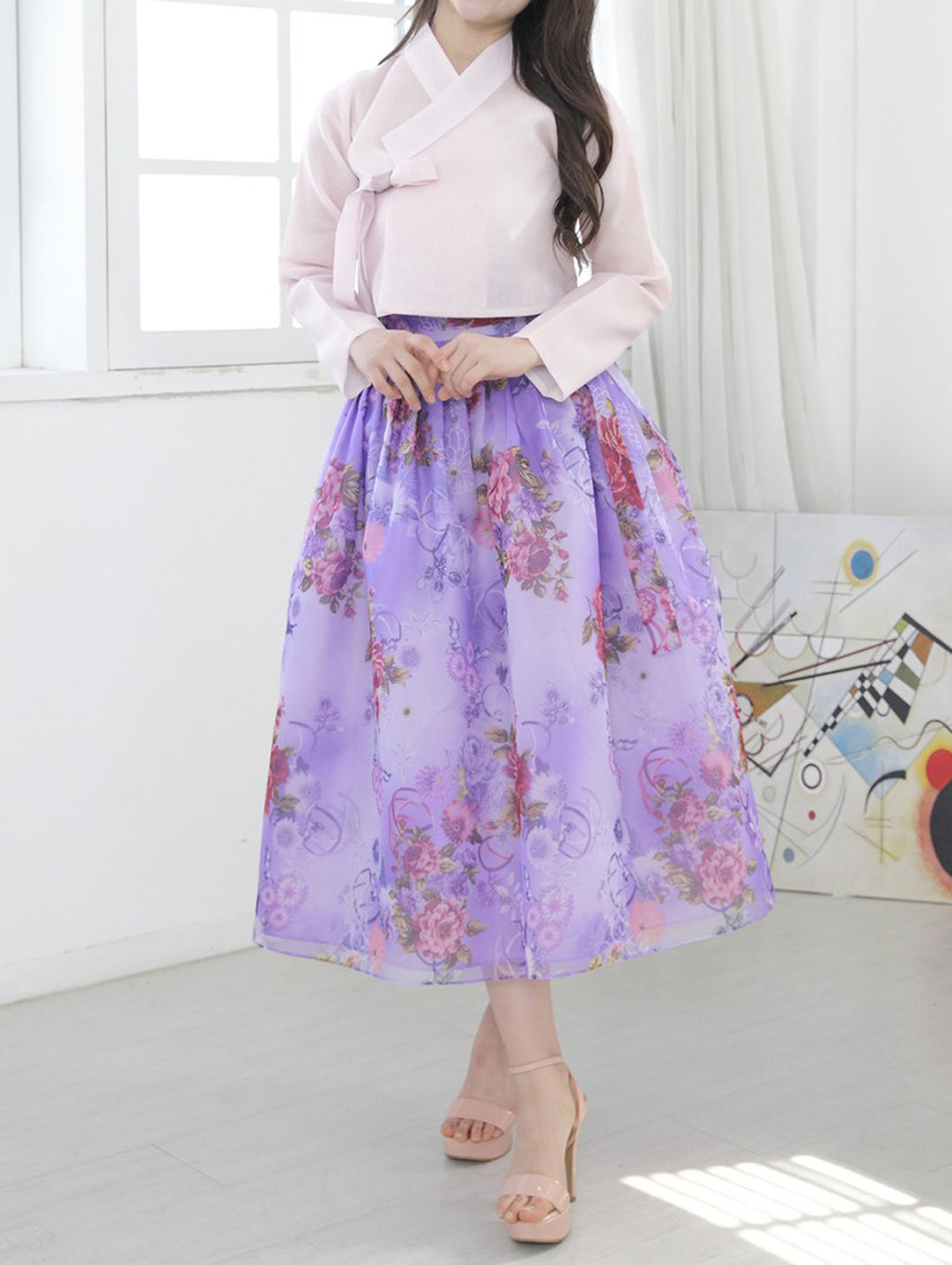 Korean Modern Daily Hanbok Casual Modernized Party Celebration Dress Top Jeogori Skirt Light Pink Violet SSN015