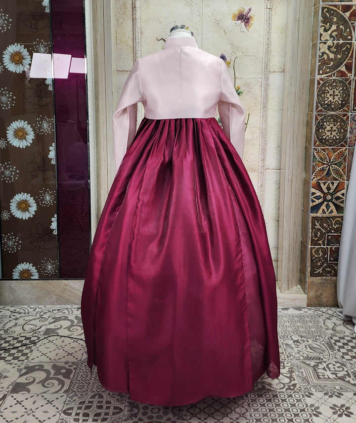 Korean Traditional Woman Personal Custom Hanbok Wedding Party Ceremony Pink Wine Hanbok OSW010