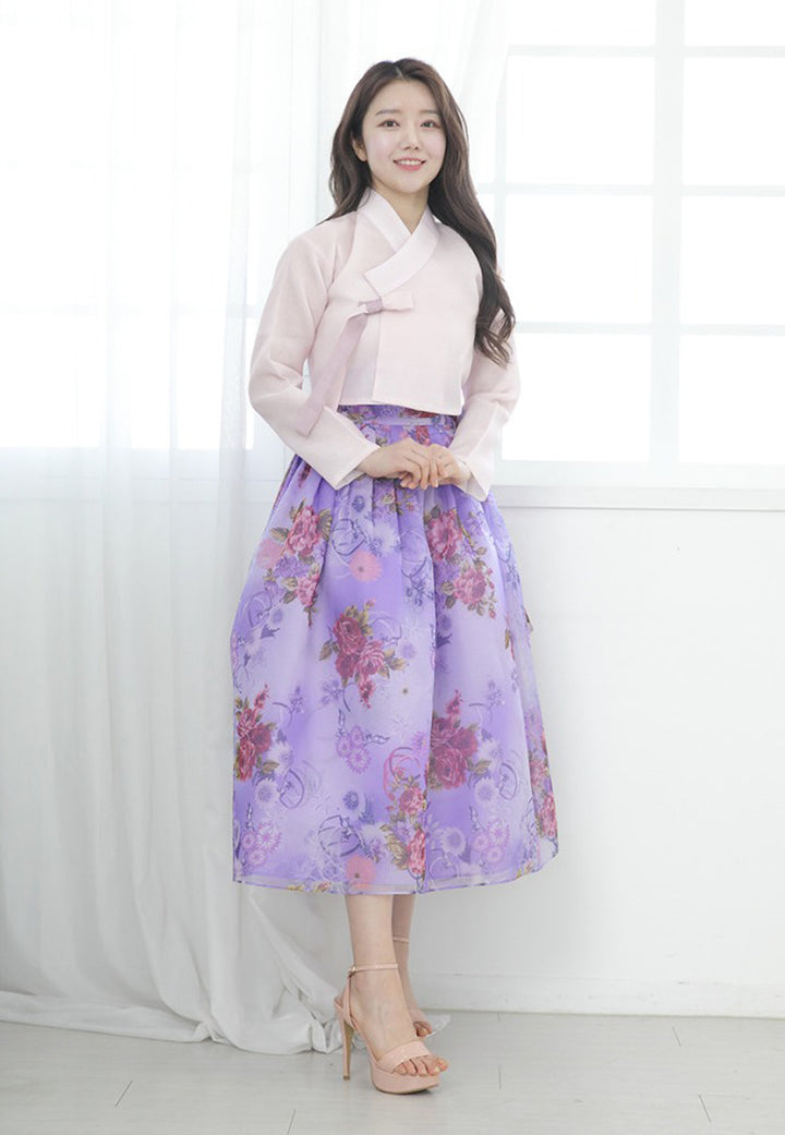 Korean Modern Daily Hanbok Casual Modernized Party Celebration Dress Top Jeogori Skirt Light Pink Violet SSN015