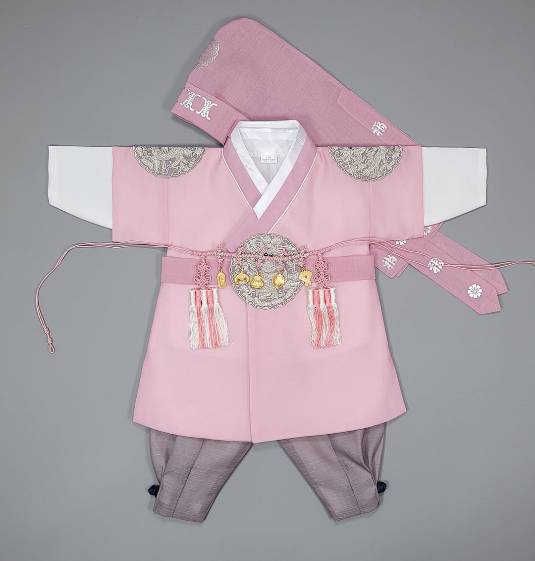 Korean Traditioanl Boy Baby Hanbok Dol Baikil Party Celebration 100th-8 Ages Pink Kings Design