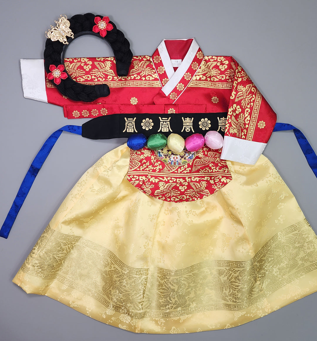 Hanbok Girl Baby Korea Traditional Clothing Set First Birthday Celebration Party Celebration 1–10 Years Red Gold Print HG118