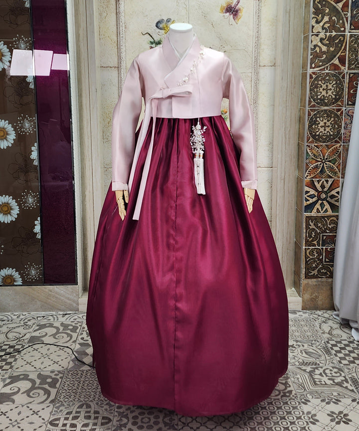 Korean Traditional Woman Personal Custom Hanbok Wedding Party Ceremony Pink Wine Hanbok OSW010