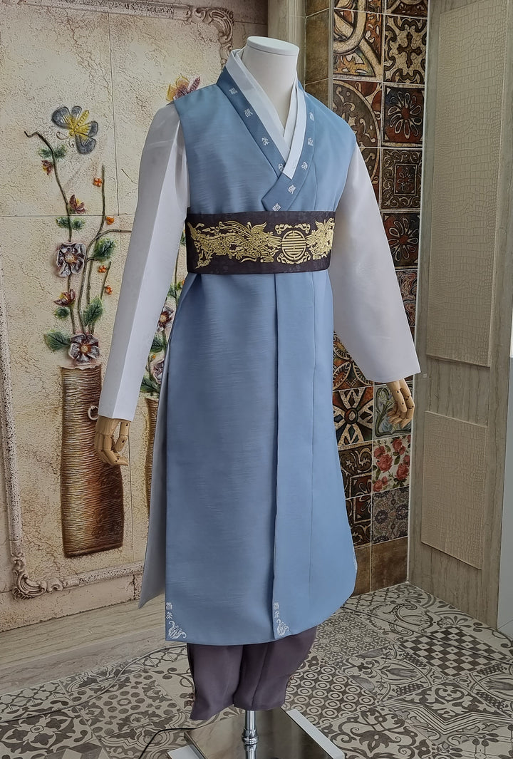 Korean Traditional Man Personal Custom Hanbok Wedding Party Ceremony Blue Groom Father Hanbok OSM131