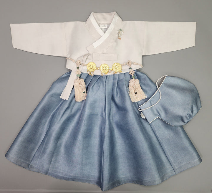 Hanbok Girl Baby Korea Traditional Clothing Set First Birthday Celebration Party 100th Birth Celebration 1–15 years Ivory Blue