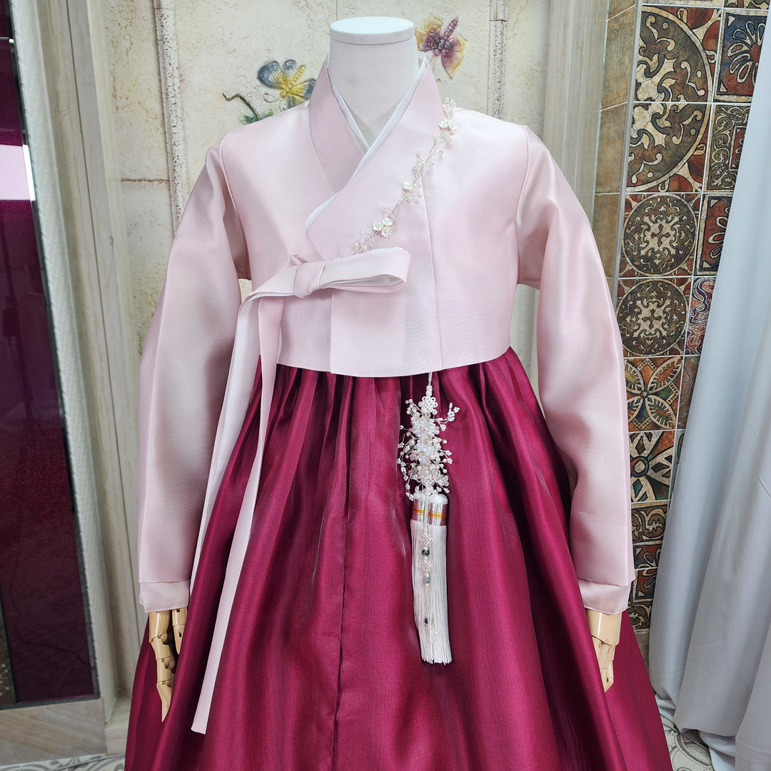 Korean Traditional Woman Personal Custom Hanbok Wedding Party Ceremony Pink Wine Hanbok OSW010