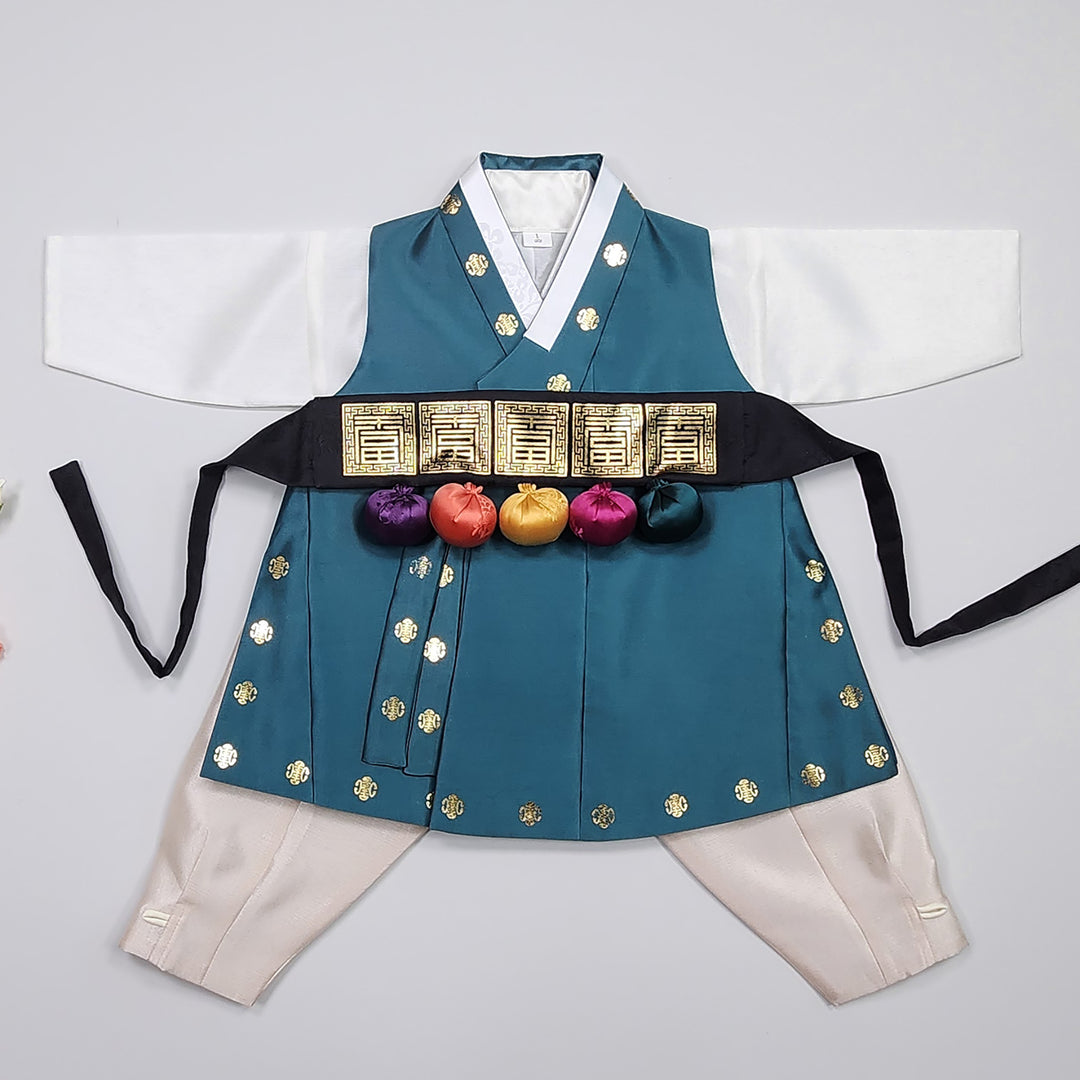 Korean Traditional Hanbok Boy Baby Dol Baikil Party Celebration 100th-10 Ages 1st Birthday Blue-Green GHB202