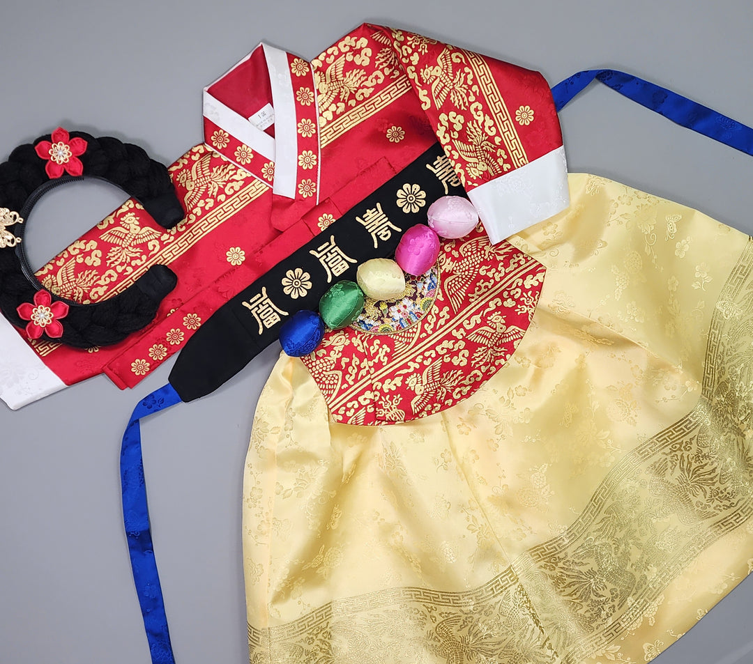 Hanbok Girl Baby Korea Traditional Clothing Set First Birthday Celebration Party Celebration 1–10 Years Red Gold Print HG118